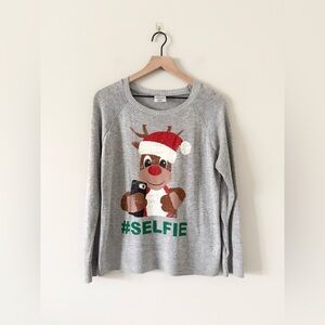 L.O.L. Vintage Reindeer #Selfie Christmas Sweater in Gray Size L